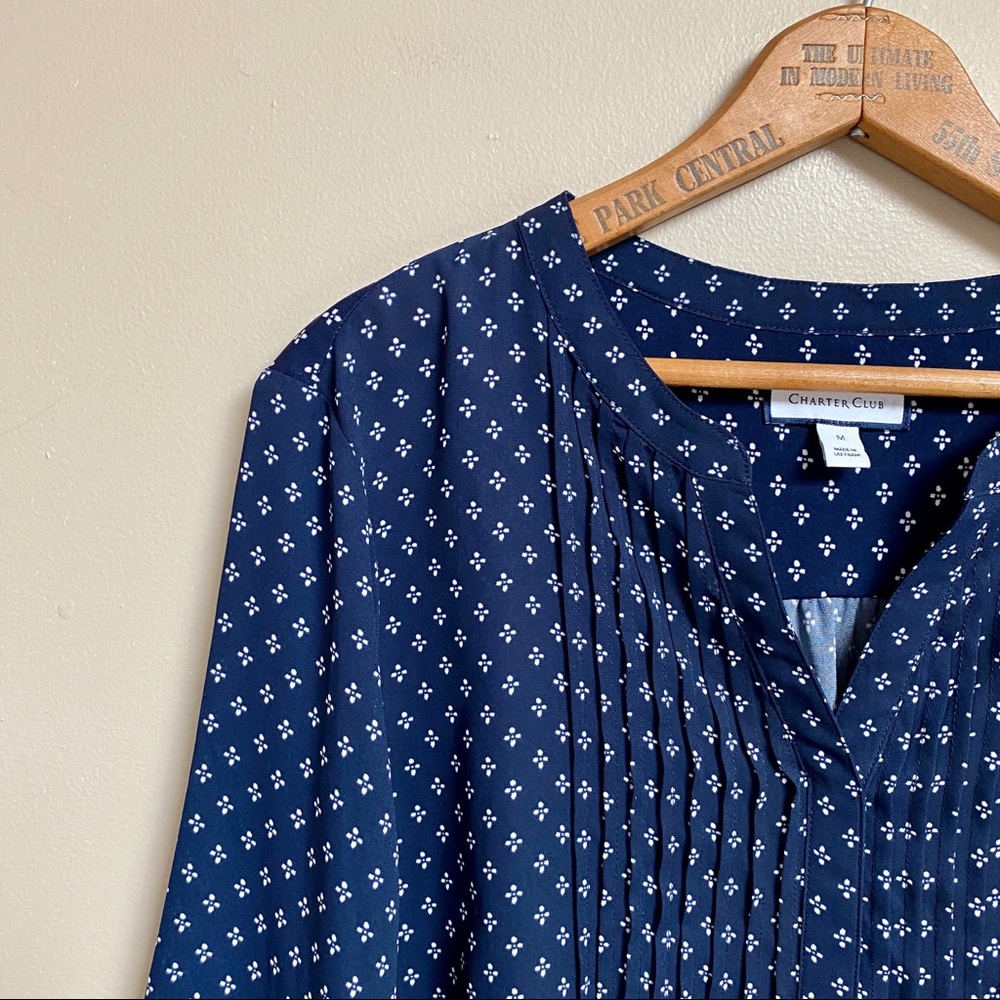 Charter Club navy blouse in white abstract print - Picture 2 of 6
